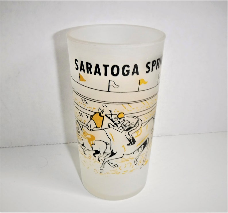 Horse Racing Saratoga Springs New York Glass Souvenir Tumbler image 0