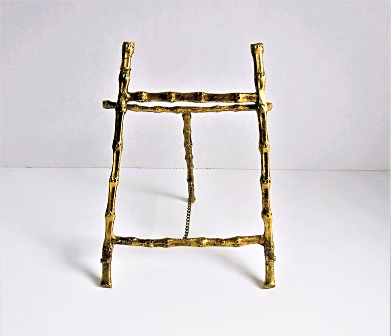 Vintage Easel Metal Gold Tone  Chinoiserie Faux Bamboo Design image 0