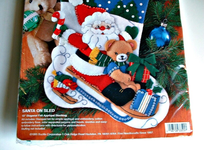 Bucilla Santa on Sled Christmas Stocking Kit 33509 Gallery of | Etsy