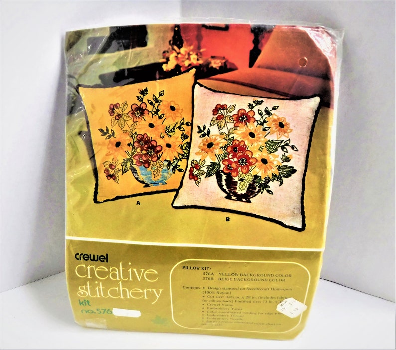 Crewel Pillow Kit Creative Stitchery Crewel Kit 576 B Flowers image 0