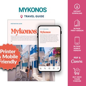 Mykonos Reiseführer | Druckbar | Beweglich | Bearbeitbare Canva Vorlage | Griechenland-Reiseführer | Digitaler Reiseplaner | Sofort Download