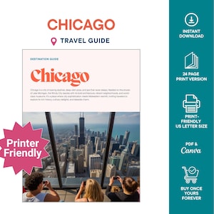 Guida turistica di Chicago / Guida della città stampabile / Pianificatore di viaggio di Chicago / Vacanze negli Stati Uniti / Download di viaggi digitali / Pianificatore di viaggio