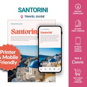 Santorini Reiseführer | Printable + Mobile + Bearbeitbare Canva | Griechenland Reisen | Stadtführer | Reiseplaner | Digitaler Download