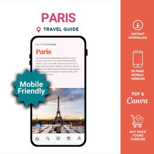Paris Travel Guide | Mobile Travel Guide | City Guide | Paris Trip Planner | Europe Vacation | Digital Travel | Canva Template