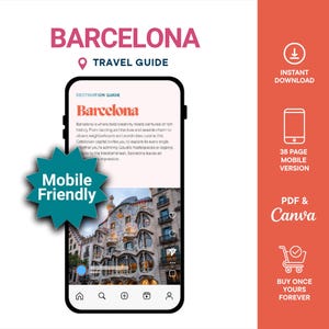 Barcelona Reiseführer | Handyführer | Städtetrip | Spanien Urlaubsplaner | Digitaler Download | Canva Vorlage | Reiseverlauf