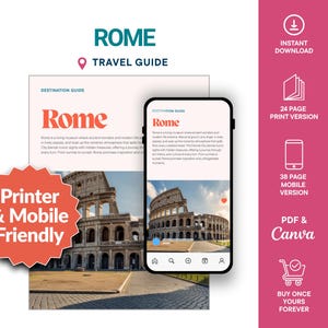 Rome Travel Guide | Printable, Mobile and Editable Canva Template | Italy Guide | Trip Planner | Instant Digital Download