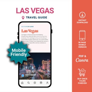 Las Vegas Travel Guide | Mobile City Guide | Vegas Trip Planner | USA Vacation | Digital Travel Download | Canva Template