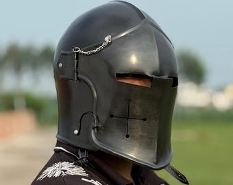 Black Steel Barbuta Helm: Mittelalterliche Ritter Rüstung, LARP Cosplay