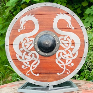 Viking Dragon Wood Shield ~Viking Warrior Shield ~ Valhalla Round Viking Shield ~ Medieval Viking Warrior Shield Norse Warrior Decor Shield