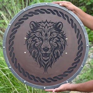 Lion Viking Wooden Shield: Norse Medieval Decor, LARP Prop