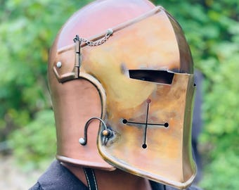18g Steel Barbuta Helmet: Medieval Knight Armor, SCA LARP Cosplay