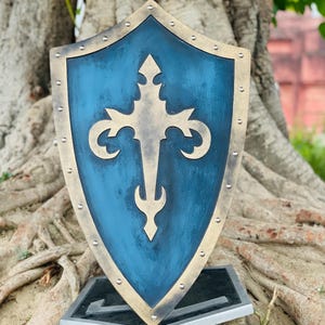 Medieval Wooden Knight Shield | Blue & Gold Cosplay Armor Prop for LARP and Decor ~ Best Gift For Him