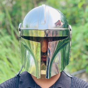The Mandalorian Style Helmet |  Steel Cosplay Helmet | Star Warrior Armor | Medieval Sci-Fi Collectible | LARP & Display Prop Gift&quot;