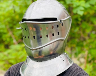 Medieval European Closed Helmet – Wearable Medieval Knight Armor – LARP & Fancy Costume Collectible Gift