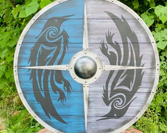 Viking Raven Wooden Shield: Valhalla Norse Warrior Decor