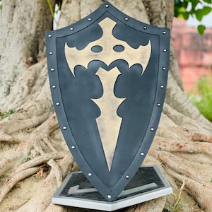 Medieval Knight Wooden Shield: Black & Gold LARP Cosplay Decor