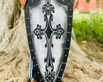 Medieval Crusader Shield ~ Wooden Templar Shield ~  LARP & Cosplay Armor Prop ~ Decorative Wall Display Shield ~ Best Gift For Him
