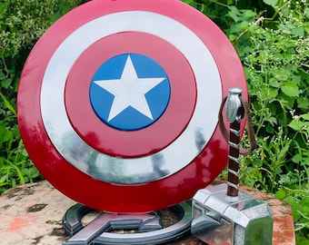Captain America Shield & Thor Hammer Set: Steel Shield, Aluminum Mjolnir