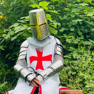 Knight Templar Armor~ Crusader Costume with Helmet ~14Th Century Larp Cosplay Warrior Armor~ Crusader Combat Full Body Armor Suit ~Best Gift