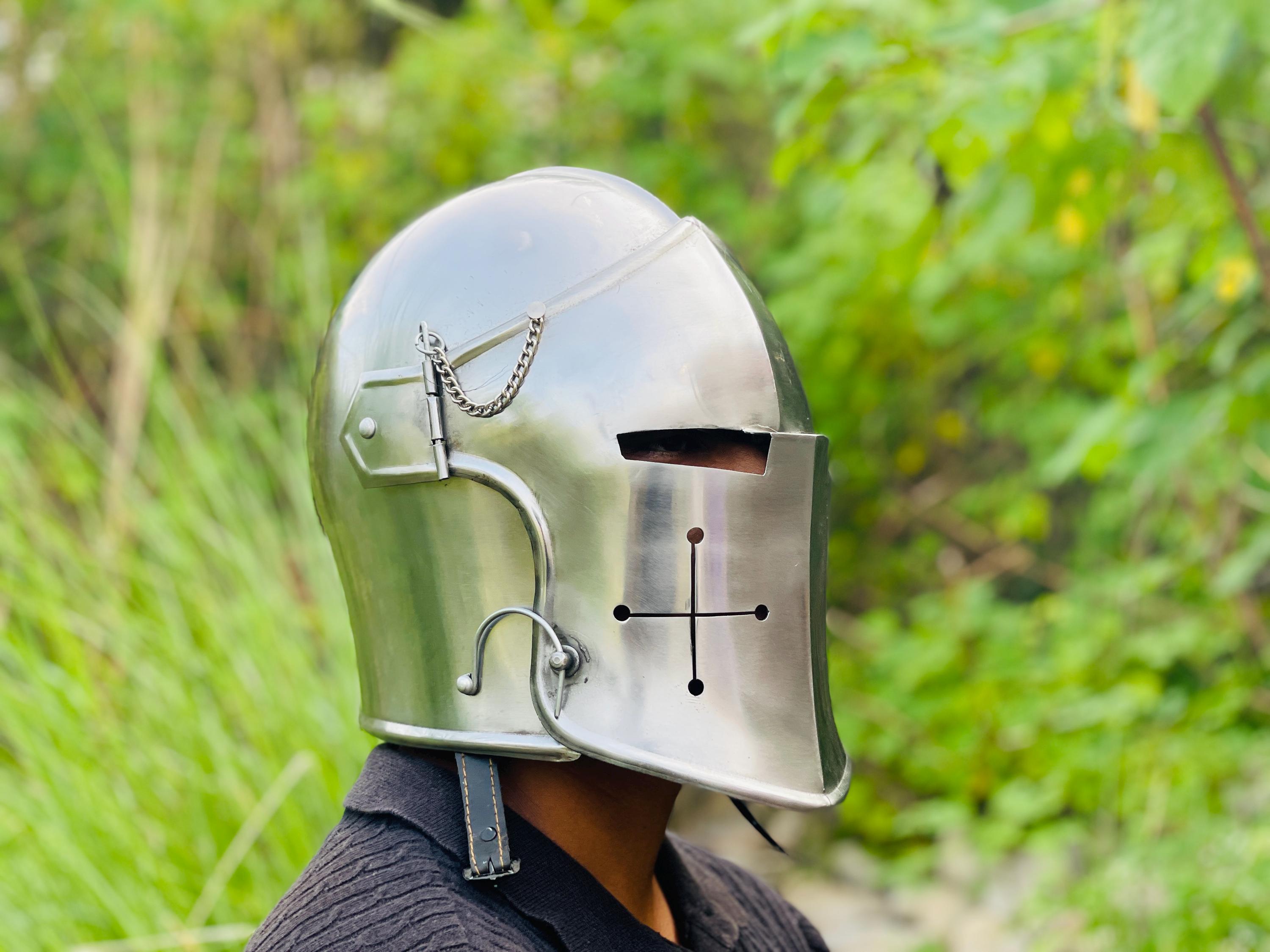 Barbuta Helmet ~ Medieval Knight Armor 18g Mild Steel Helmet ~ LARP Cosplay Halloween Costume ~ Barbuta Visored Warrior Helmet ~ Best Gift