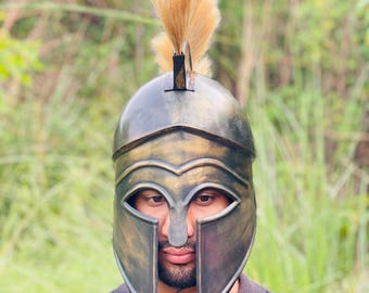 Stalen Korinthische helm: Grieks-Spartaanse kostuumdisplay