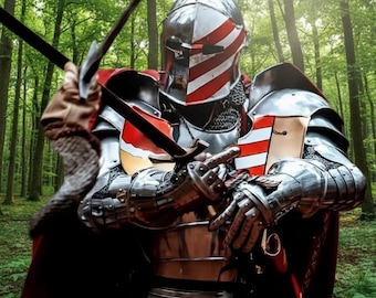 Full Body Steel Knight Armor | Barbute Helmet, Gothic Plate, Reenactment Costume