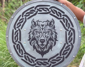 Viking Shield Fenrir Wolf Battleworn Wooden Viking Shield For Cosplay  ~  Medieval Viking Warrior Shield ~ Norse Warrior Decor shield