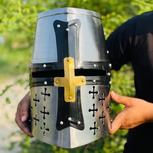 Casco templario medieval ~ Casco integral de acero del siglo XIII ~ Gran casco de cruzado medieval ~ Casco histórico para cosplay y LARP