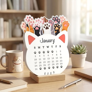 Printbare kattenkalender 2027 | Kattenliefhebber decoratie | Printbare kalender 2027 | Maandkalender 2027 PDF | Bureaukalender | Stapelbare kalender met katten