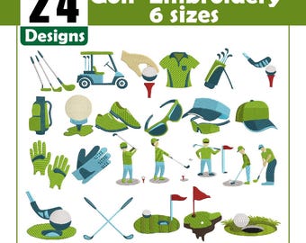 Paquete de 24 diseños de bordado para minigolf, juego de bordado deportivo para máquina (descarga digital)
