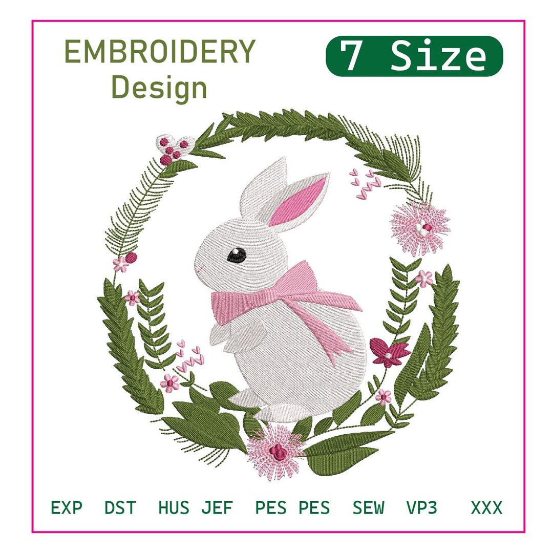 Easter Bunny Floral Wreath Embroidery Design, Spring Rabbit Machine ...