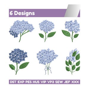 Mini kleine blaue Hortensie Maschinenstickerei Blumen Bundle Mini Hampton Style Flower Perfekt für Muttertag oder Ostern Digital Pattern