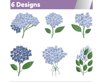 Blue Hydrangea Embroidery Design: Mini Flower Bundle (Digital Pattern)