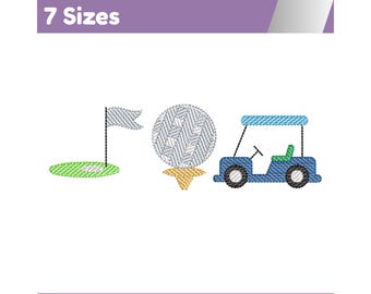 Diseño de bordado "Trío de golf": Puntada ligera vintage (formatos DST, EXP, PES)