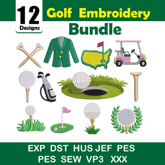 Golf  machine Embroidery Design Bundle, Mini Fill  Ball, Club, Cart,  Towel, instant downloaded