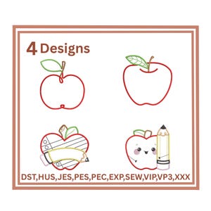Apple Name Outline Satin and Bean Stitch Machine Embroidery Design Apple Back to School embroidery teacher embroiedry bundle