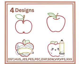 Apple Outline Embroidery Design, Back to School (Digital Download)