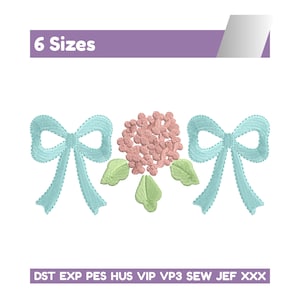 Hydrangea Bow Embroidery Design: Preppy Floral (Digital Download)