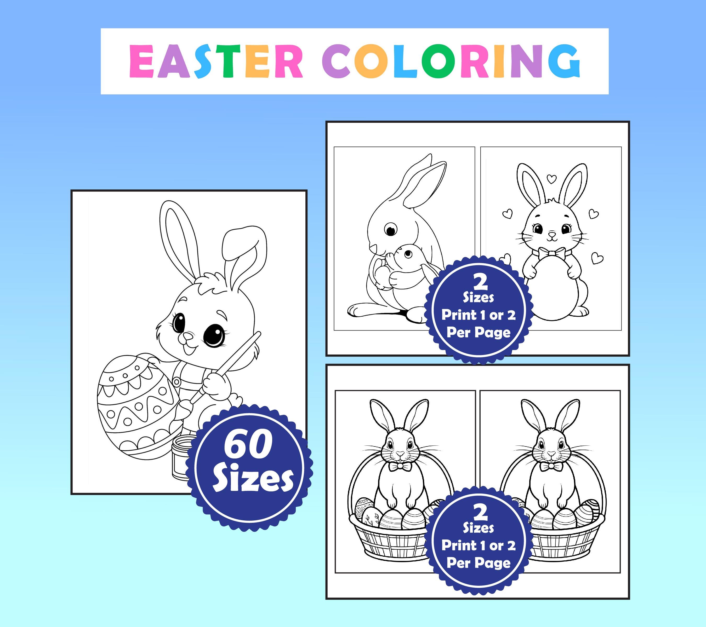 Easter Bunny Coloring Pages Bundle, Kids Printable PDF Activity Sheets ...