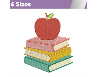 Diseño de bordado a máquina de pila de Apple Books: Regreso a clases para profesores (6 tamaños)