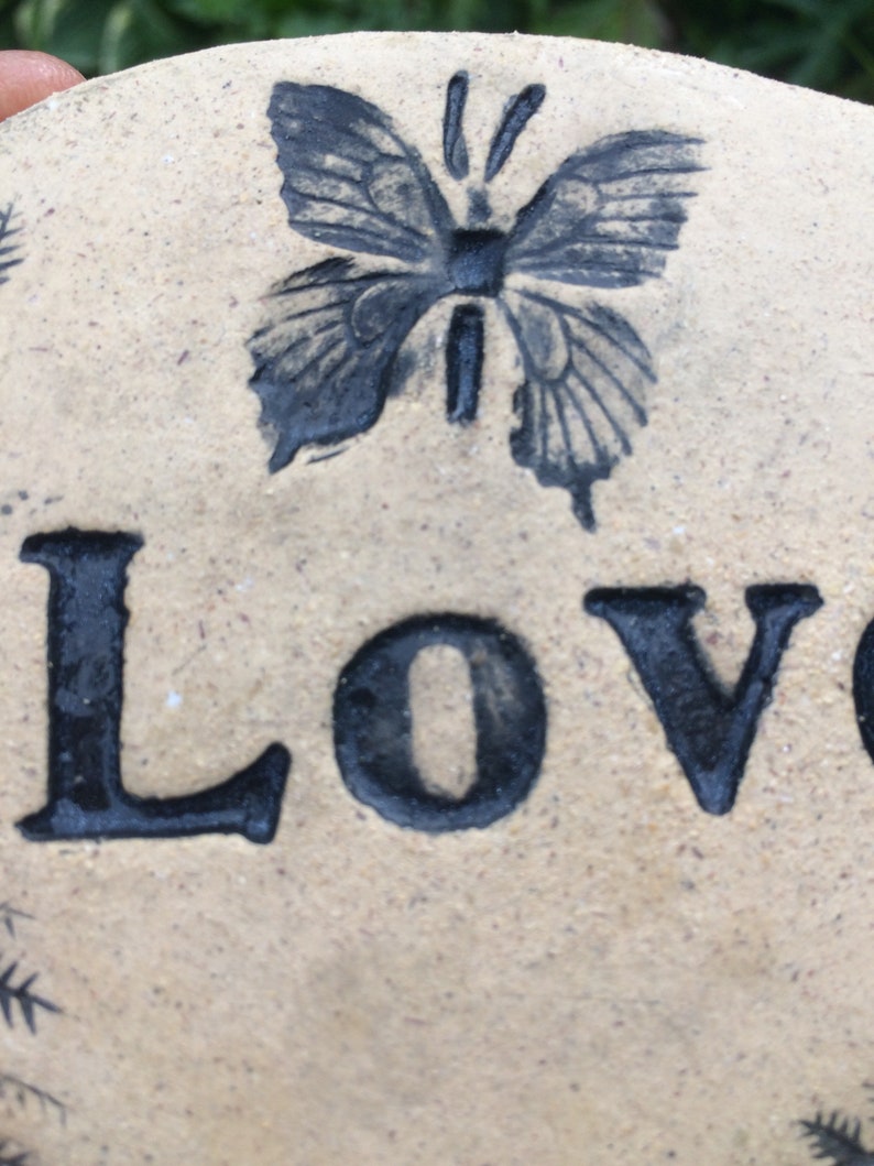 rustic and natural expression for home or garden Word Love and butterfly etched into 4 brick stone Poem stones are sweet and elegant