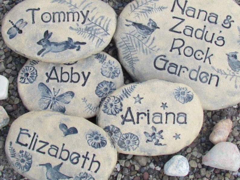Personalized Garden Stones With Grandchildren Names Animals Etsy