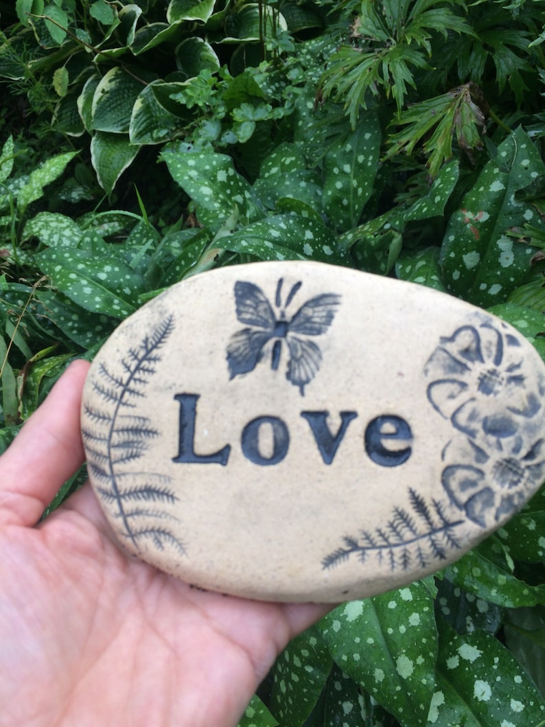 rustic and natural expression for home or garden Word Love and butterfly etched into 4 brick stone Poem stones are sweet and elegant
