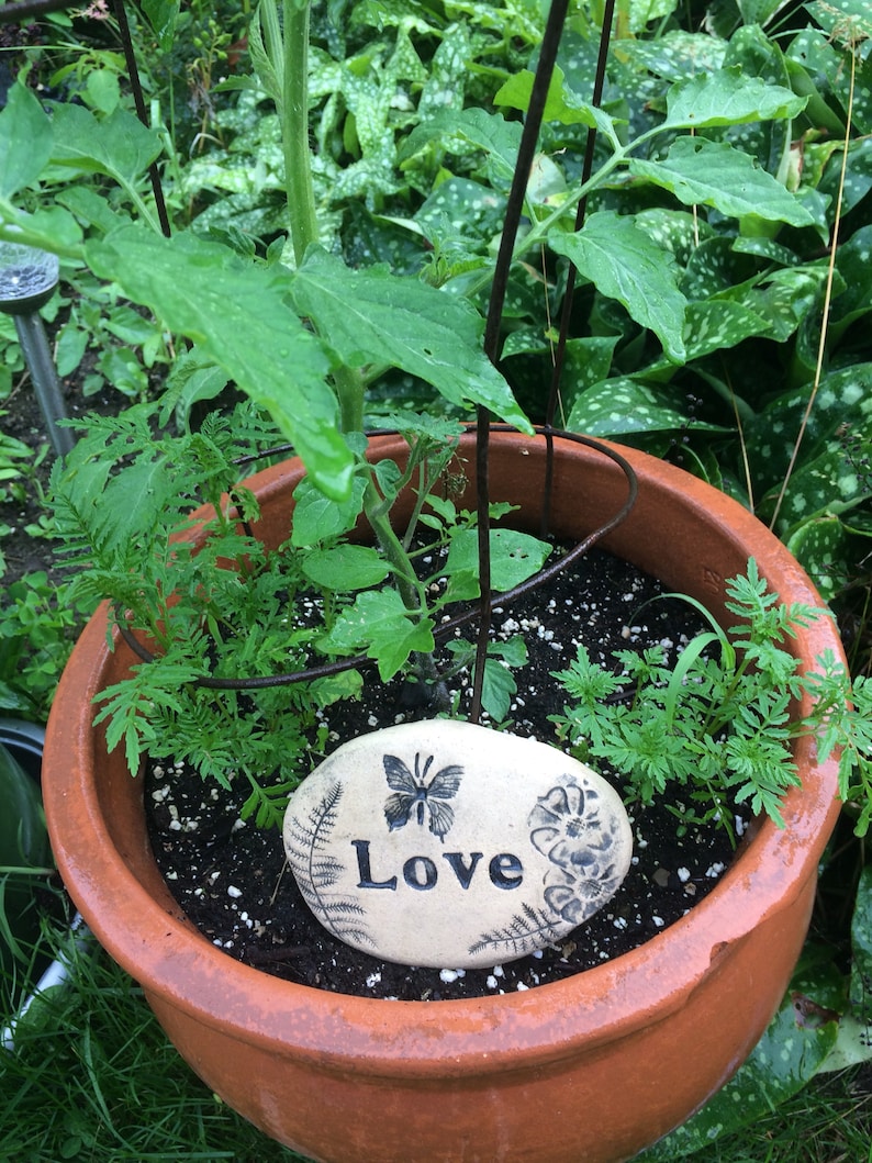 rustic and natural expression for home or garden Word Love and butterfly etched into 4 brick stone Poem stones are sweet and elegant