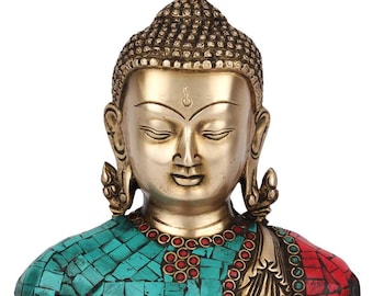 Messing Buddha Büste: 18 cm indische Statue, Meditation Decor
