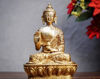 Estatua de Buda de latón: Ídolo de meditación dorado de 7 pulgadas para Pooja