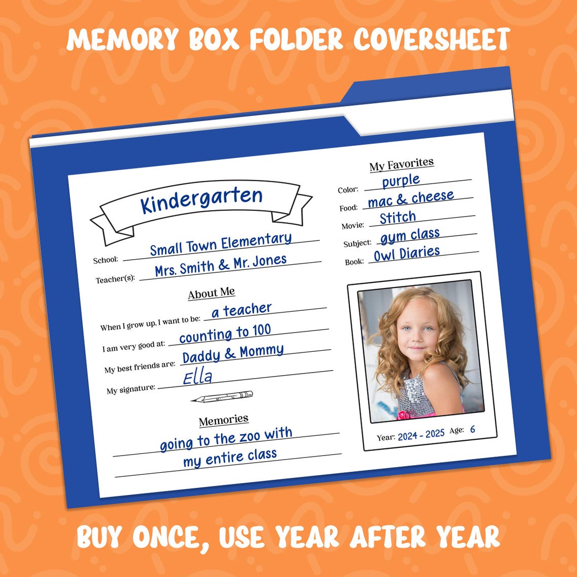 Memory Folder English Example Printable School Memory Box Folder Cover Page, School Keepsake Box ...