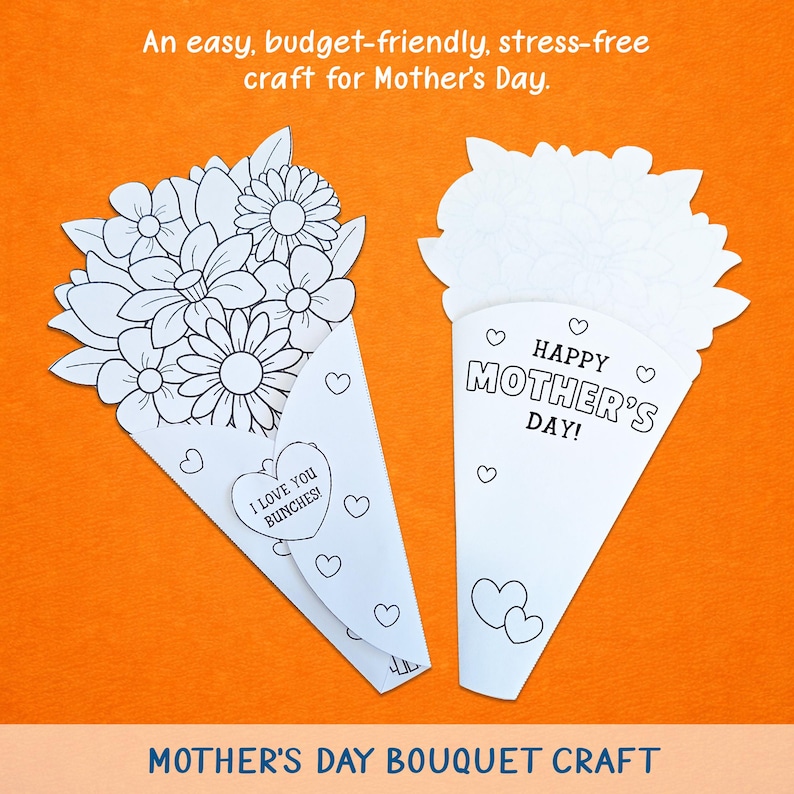 Paper Flower Bouquet, Mothers Day Card Coloring Pages (digital Download ...