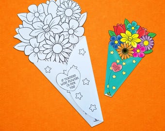 Bouquet di fiori di carta, regalo per insegnanti, pagine da colorare per ringraziare gli insegnanti (download digitale)