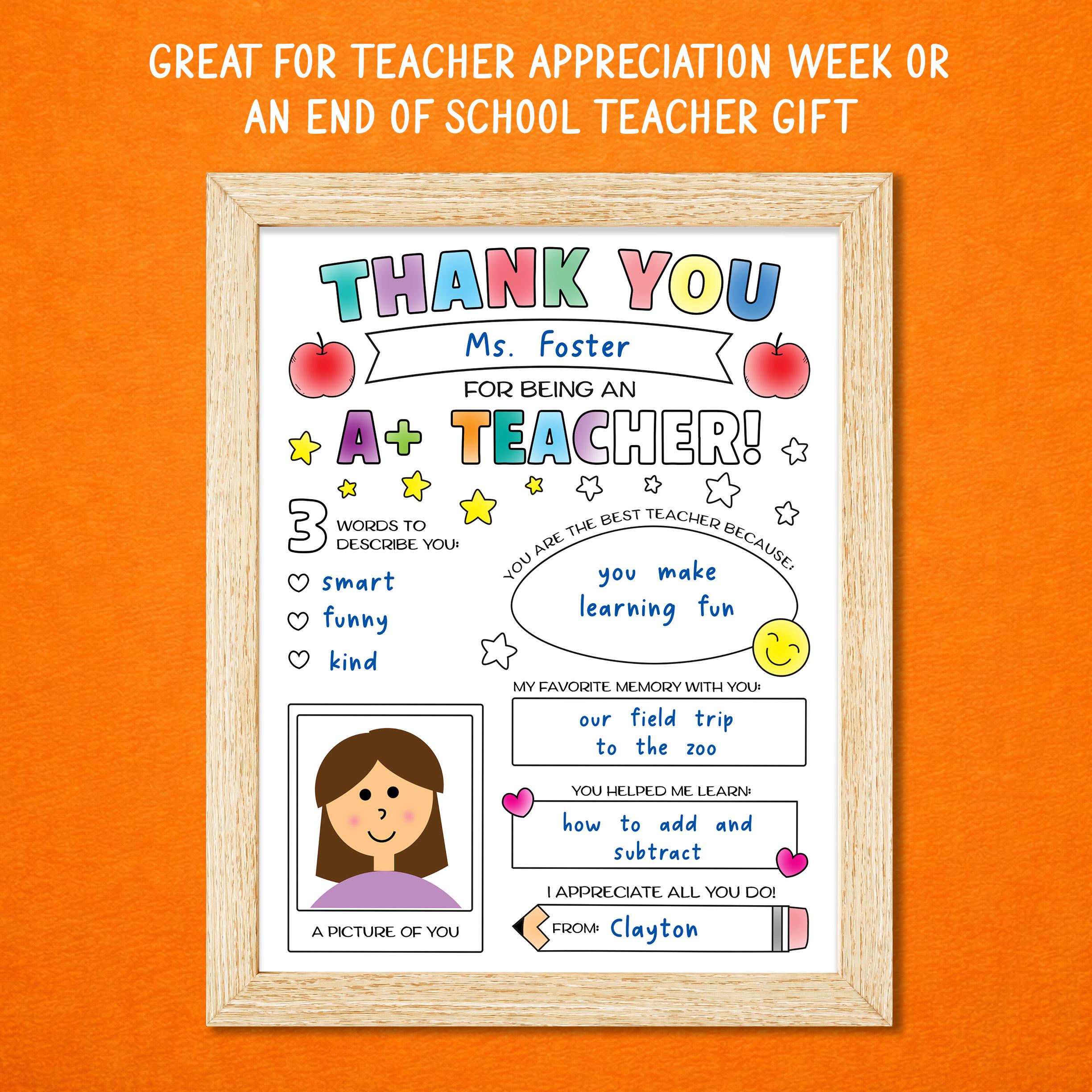 Teacher Appreciation Coloring Page, End of School Year Teacher Gift ...